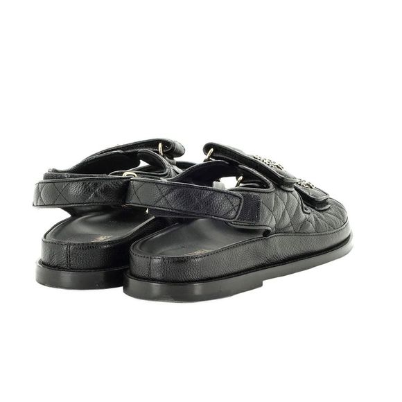 Chanel Women's Velcro Dad Sandals Quilted Leather Black - Picture 3 of 4